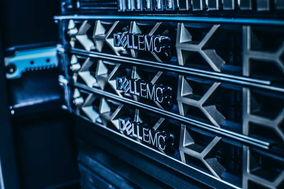 Dell EMC servers in a data rack