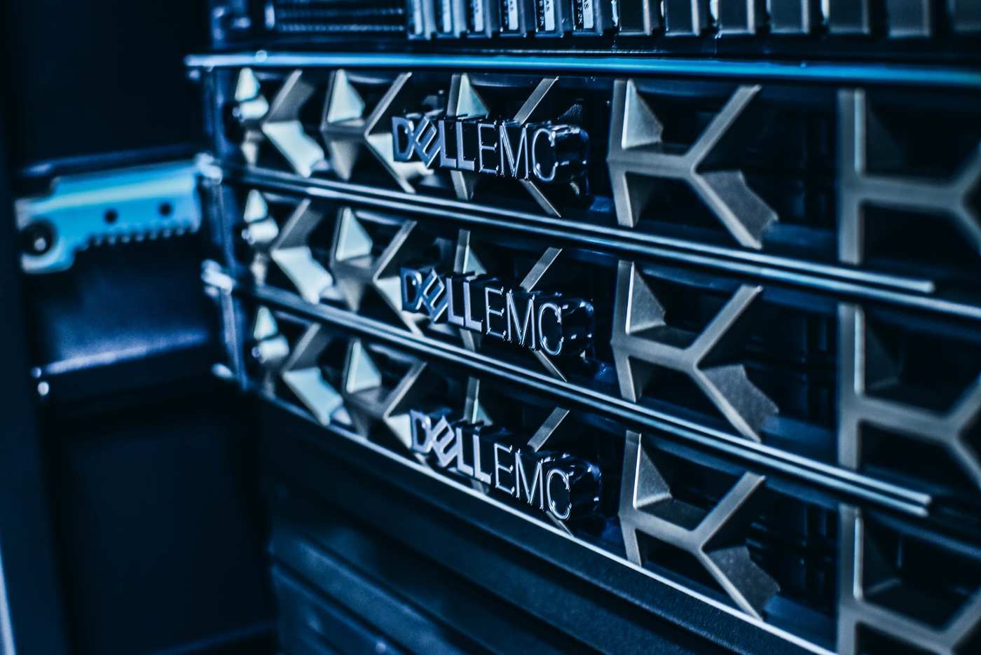 Dell EMC servers in a data rack